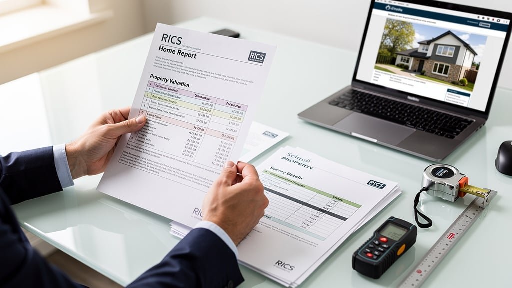 Professional surveyor reviewing home report documents