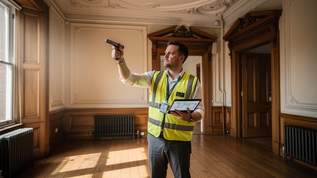 Professional surveyor conducting property survey